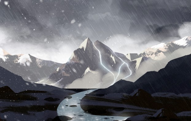 A new study from the research team at the RGMA project, Calibrated and Systematic Characterization, Attribution, and Detection of Extremes (CASCADE), finds that mountains across the Northern Hemisphere will be vulnerable to extreme rain and the hazards that come with it. Illustration by Jenny Nuss, Lawrence Berkeley National Laboratory.