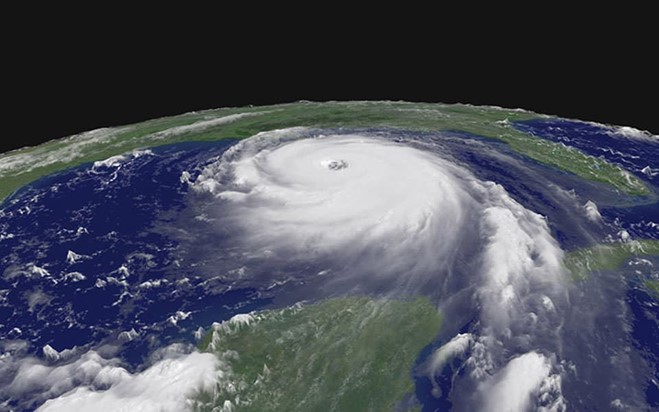 Hurricane Katrina, seen here forming over the ocean in 2005, is a charismatic example of the extreme events modeled by the U.S. Department of Energy. Photo is courtesy of the National Oceanic and Atmospheric Administration.