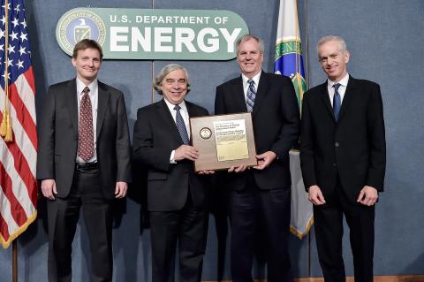 Secretary Moniz presented the 2015 DOE Secretarial Honor Awards to the ACME Executive Committee, pictured here during a special program held May 8 at DOE headquarters in Washington, D.C. From left to right: Mark Taylor, Secretary Moniz, David Bader, and Bill Collins.
