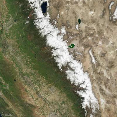 Satellite photograph above the Sierra Nevada Mountains
