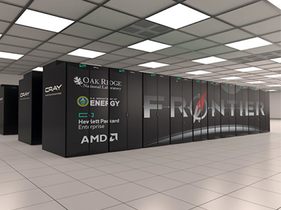 Frontier supercomputer at Oak Ridge National Laboratory. Photo courtesy of Oak Ridge National Laboratory and Hewlett Packard. 