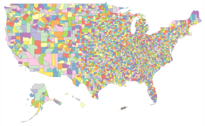 Generated multicolored map of the United States