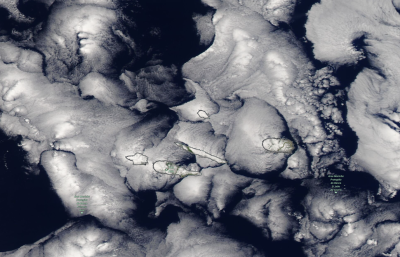 Increasing aerosols enhances the brightness of marine low clouds, like those shown above from a satellite perspective.