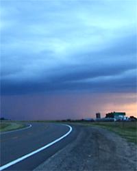 A typical summer storm for the U.S. Great Plains in summer is shown approaching at sunset near Sawyer, Kansas. Storms like these get their moisture from the low-level jet. Photo courtesy of Jacob DeFlitch via the ARM Climate Research Facility website. 