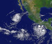 Map image of hurricane off the coast of North America.