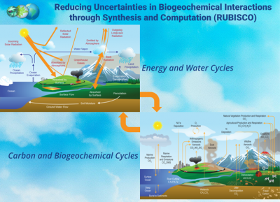 This diagram sums up the interactive earth systems that underlie the research efforts of the U.S. Department of Energy science focus area known as Reducing Uncertainties in Biogeochemical Interactions through Synthesis and Computation (RUBISCO).