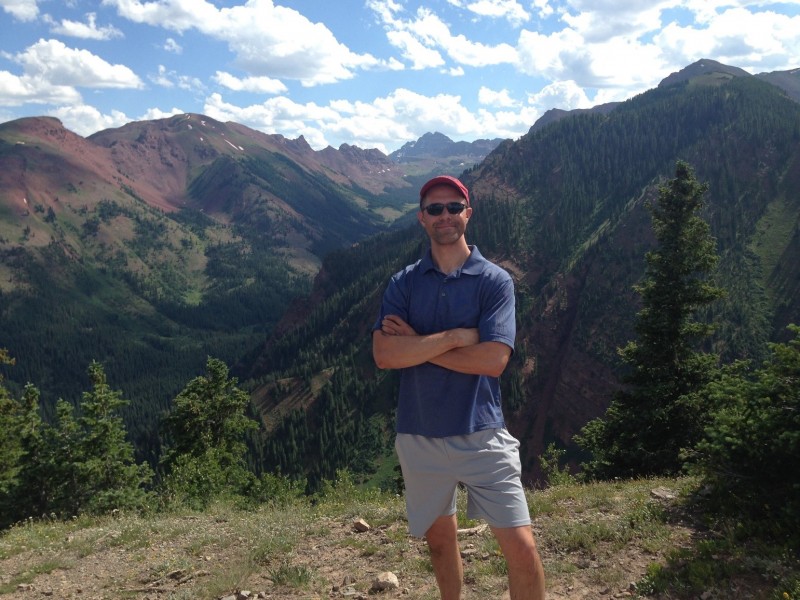 Kraucunas at ease and off duty on a trail in Snowmass, Colorado, the site of his favorite annual science meeting.