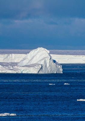 The Southern Ocean, Southern Hemisphere summer, February 2017. This floating iceberg was located off the Antarctic continent in the Weddell Sea, south of South America during the WAPITI (JR16004) cruise on the RRS James Clark Ross. This part of the global ocean has been found to be particularly sensitive to changes driven by ongoing climate change. Photo courtesy of Yves David (Association of Polar Early Career Scientists/APECS).