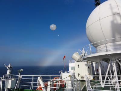 Radiosonde launch from the deck of the Research Vessel Mirai. Image courtesy of Jun Inoue, National Institute of Polar Research.