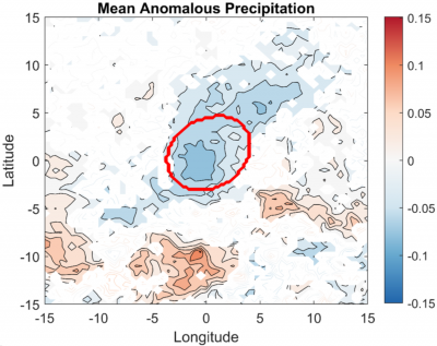 Average rainfall in an upper-level atmospheric wave over the North American monsoon region.